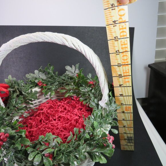 Snowy White Wicker (Strong) Basket w Holly Greenery (removable) - Picture 9 of 15